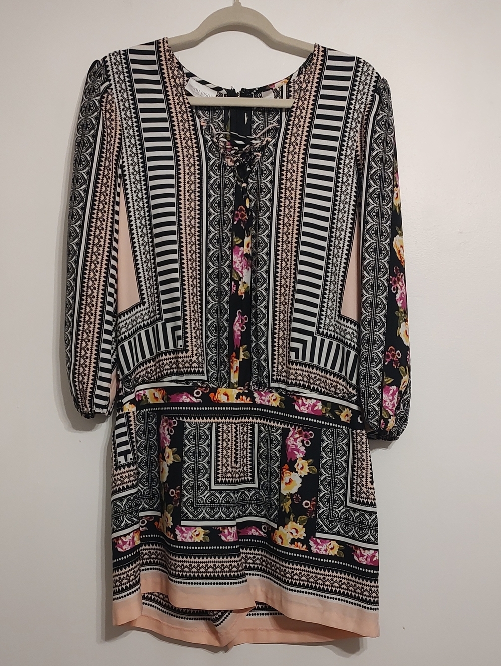 Bisou Bisou Black, Blush & Pink Printed Romper